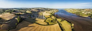 Panorama of Farms and Fields over River Teign and Teignmouth Road from drone