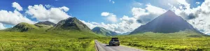 Category Mountain Landscapes Prints: Panorama of Glen Etive and SUV BMW X3 with a roof tent