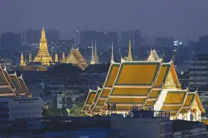Framed Print : Panorama from Golden Mount to illuminated Wat Ratchabophit