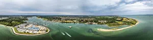 Panorama of Hamble Point Marina over River Hamble from drone