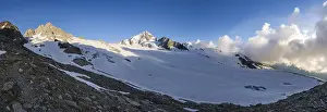 Panorama, High alpine mountain landscape at sunset