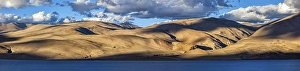 Panorama of Himalayan mountain lake Tso Moriri in Himalayas
