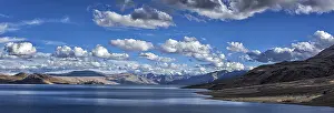 Panorama of Himalayan mountain lake Tso Moriri in Himalayas