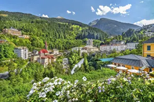 Panorama of the historic town centre with waterfall of the Gasteiner Ache