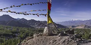 Panorama over Leh and the Namgyal Tsemo Gompa monastery on Tsenmo Hill