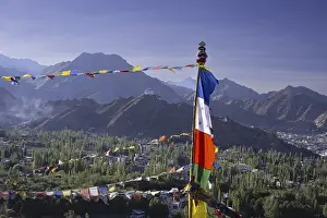 Panorama over Leh and the Namgyal Tsemo Gompa monastery on Tsenmo Hill