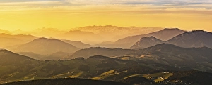 Panorama, mountain silhouettes at sunset