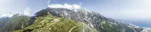 Panorama of Mountains over Llogara Pass from a drone