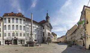 A panorama picture of the Town Square of Ljubljana