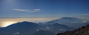 Panorama shot, view over the mountains of the south coast at full moon night
