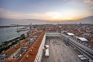 Panorama, St Mark's Square and Basilica di Santa Maria della Salute on the Grand Canal at sunset
