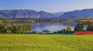 Panorama of Staffelsee with Estergebirge and Wetterstein Mountains