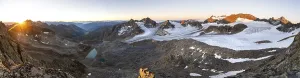 Panorama at sunrise with alpenglow
