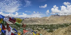 Panorama from Tsenmo hill over Leh and the Indus valley to Stok Kangri