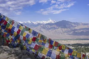 Category Mountain Landscapes Prints: Panorama from Tsenmo hill over Leh and the Indus valley to Stok Kangri