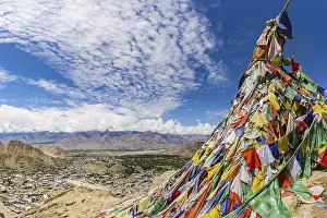 Panorama from Tsenmo hill over Leh and the Indus valley to Stok Kangri
