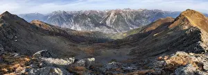 Panorama, view from the ridge of the Venet to the mountain panorama of the Parzinn group of the Lechtal Alps