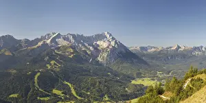 Category Mountain Landscapes Prints: Panorama from the Wank, 1780m, to the Wetterstein mountains with Alpspitze 2628m
