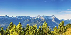 Category Mountain Landscapes Prints: Panorama of the Wetterstein mountains with Alpspitze 2628m and Zugspitze 2962m