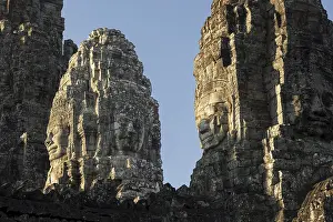 Category Buddhism Prints: Panoramic image of giant stone-carved faces of the Bodhisattva Lokeshvara