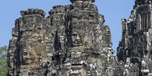 Panoramic image of giant stone-carved faces of the Bodhisattva Lokeshvara