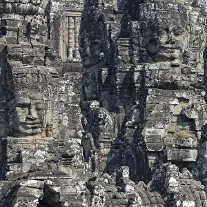 Panoramic image of giant stone-carved faces of the Bodhisattva Lokeshvara
