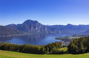 Panoramic view from Gmundnerberg mountain to Altmuenster