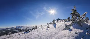 Panoramic view of a Karkonosze mountains as seen from the Szrenica mountain