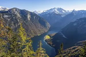Panoramic view of the Koenigssee from the Archenkanzel viewpoint