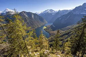 Panoramic view of the Koenigssee from the Archenkanzel viewpoint