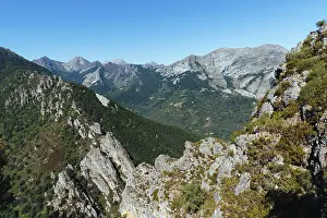 Panoramic view of the Picos de Europa mountains from viewpoint in Leon