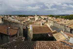 Panoramic view over the red rooftops of Arles
