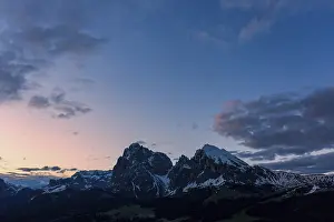 Panoramic view from the Seiser Alm to the Dolomites in Italy