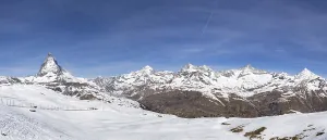 Panoramic view of the Swiss Alps with the famous Matterhorn