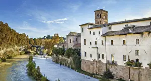 Panoramic view of Tiber river with Castello Caetani