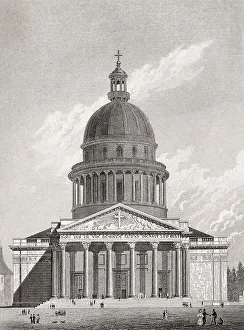 The Pantheon, Paris, antique steel engraved print