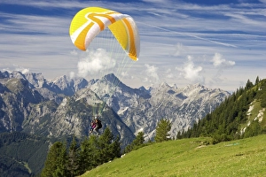 Paraglider in front of Karwendel mountains