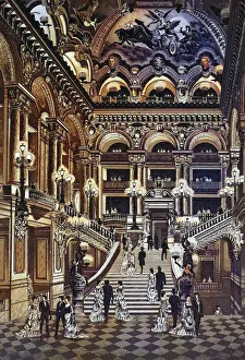 Paris, Opera House, Staircase, Historical copperplate