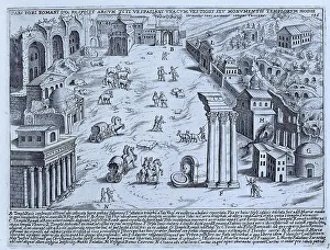 Pars Fori Romani Qua Respicit Arcum Titi Vespasiani Una Cum Vestigiis Seu Monumentis Templorum Hodie