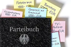 Party book with appointments on post-it notes