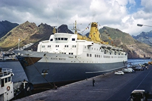 Passenger and cargo ship Black Watch, built in 1966, at the quay of Tenerife, Canary Islands, Spain 1976