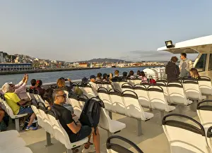 Passengers on board Mar de Ons ferry boat to the Cies Islands from city of Vigo