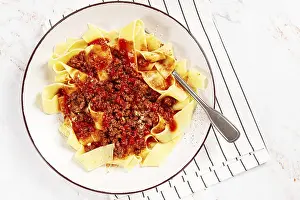 Pasta pappardelle, with meat and tomato sauce