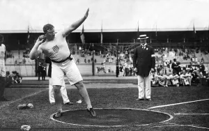 Pat MacDonald shotputting, Olympic Games in Stockholm