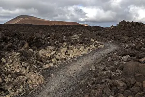 Path through a lava field, volcanic landscape