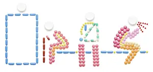Patients in a hospital waiting room made of drugs and pills