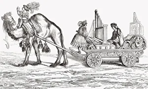 Paul Hofhaimer, 1459-1537, ein oesterreichischer Organist und Komponist auf einem Wagen mit Orgelpositiv
