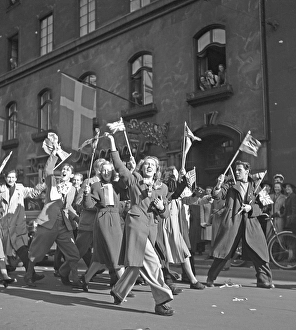 Peace celebration 1945. People of Stockholm are celebrating the end of World War II