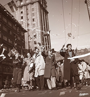 Peace celebration 1945. People of Stockholm are celebrating the end of World War II