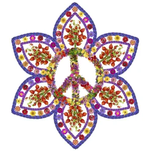 Peace floral and love mandala made from summer flowers